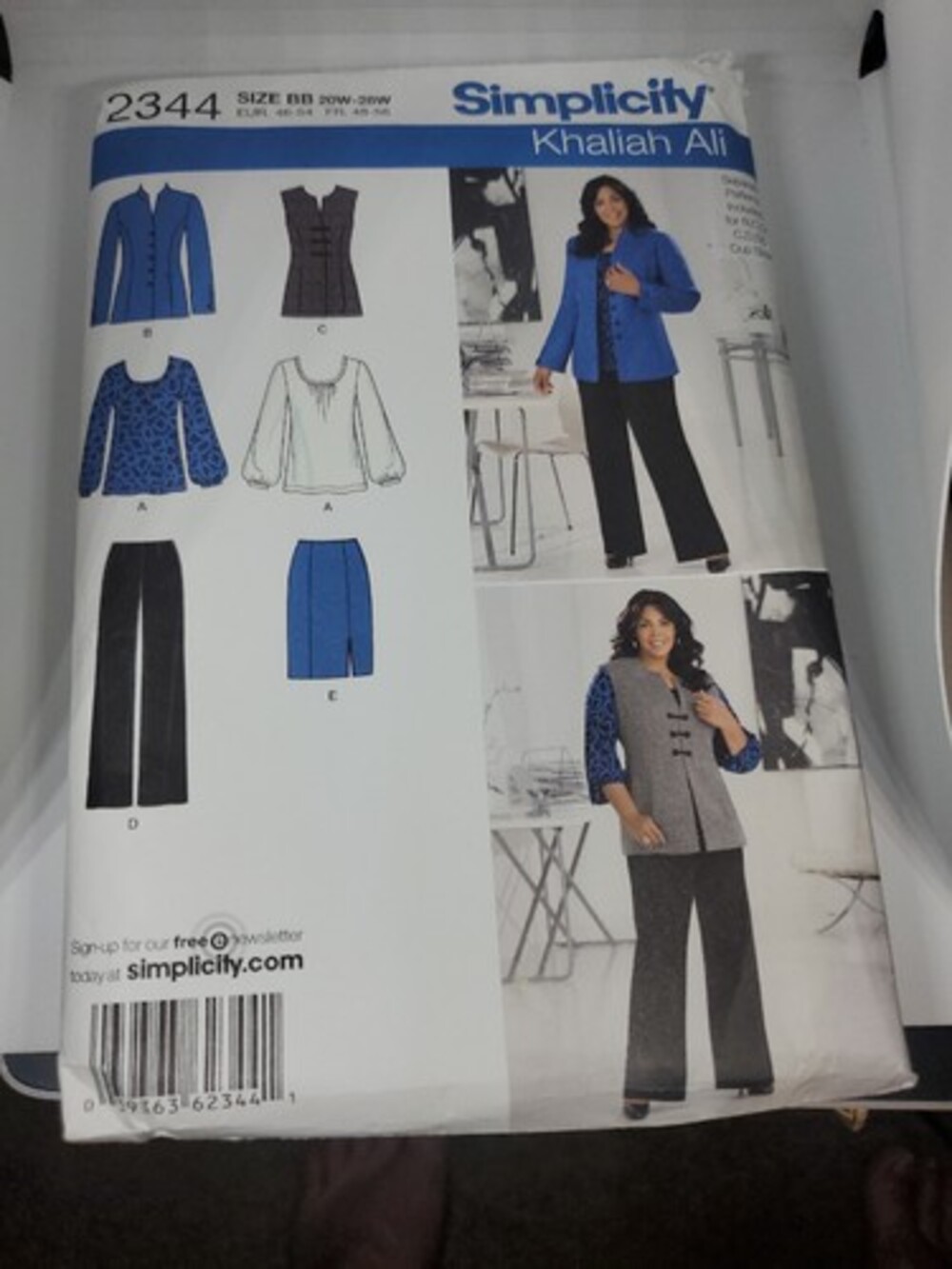 Simplicity Sewing Pattern 2344 Pants Skirt Jacket Vest Top Khaliah Ali 20W-28W